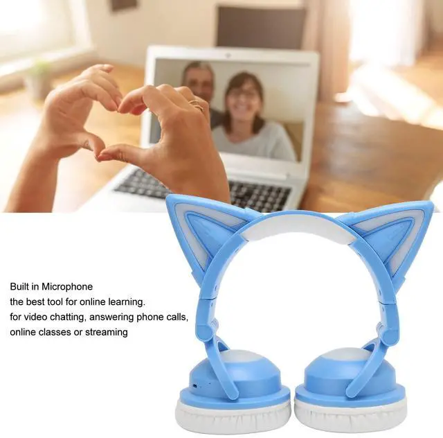 Alt view image 4 of 5 - Cat Ear Headphones,BT Headset for Smartphone Laptop PC, Regulated Headband, 7 Colors Headset with 3.5mm Cable, 11h Stereo Play for Childs Students School Travel (Blue)
