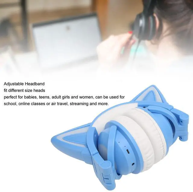 Alt view image 5 of 5 - Cat Ear Headphones,BT Headset for Smartphone Laptop PC, Regulated Headband, 7 Colors Headset with 3.5mm Cable, 11h Stereo Play for Childs Students School Travel (Blue)