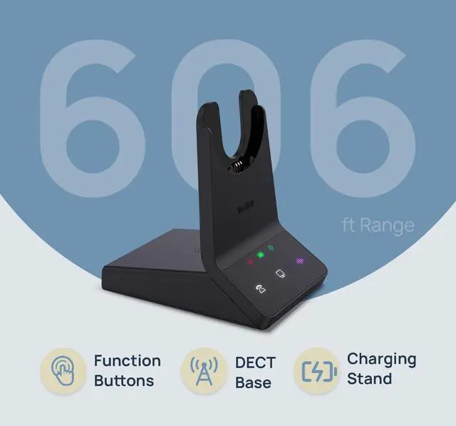 Alt view image 2 of 5 - Yealink WH64 Mono UC DECT & Bluetooth Wireless Headset, 606ft Range, Single On Ear Work Headphones with 3X Noise Cancelling Mic, 26 Talk Time, Office Desk IP Phone, PC, Computer