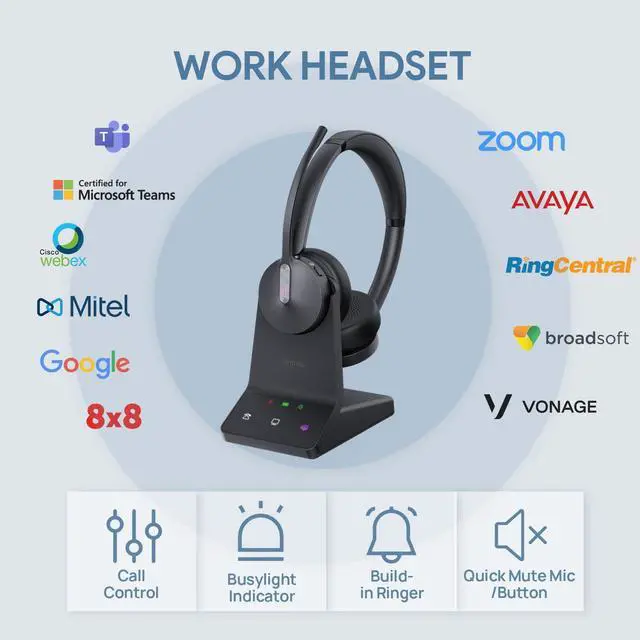 Alt view image 5 of 5 - Yealink WH64 Mono UC DECT & Bluetooth Wireless Headset, 606ft Range, Single On Ear Work Headphones with 3X Noise Cancelling Mic, 26 Talk Time, Office Desk IP Phone, PC, Computer