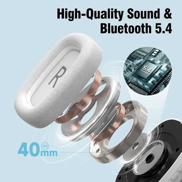 Alt view image 3 of 5 - Hybrid Active Noise Cancelling Headphones, Wireless Bluetooth Over Ear Headphones, 130H Playtime, Hi-Res Audio, Deep Bass, Foldable Overhead Headset Comfort for Home Office Travel (White)