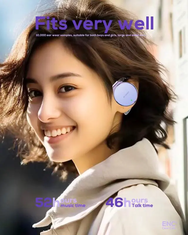 Alt view image 2 of 5 - On Ear Headphones Bluetooth 5.4, Noise Cancelling Open Ear Headphones Wireless, Water-Drop Shaped Clip On Sport Headset Bluetooth with 4 Microphone, Comfort Fit Earphones with Long Battery Life