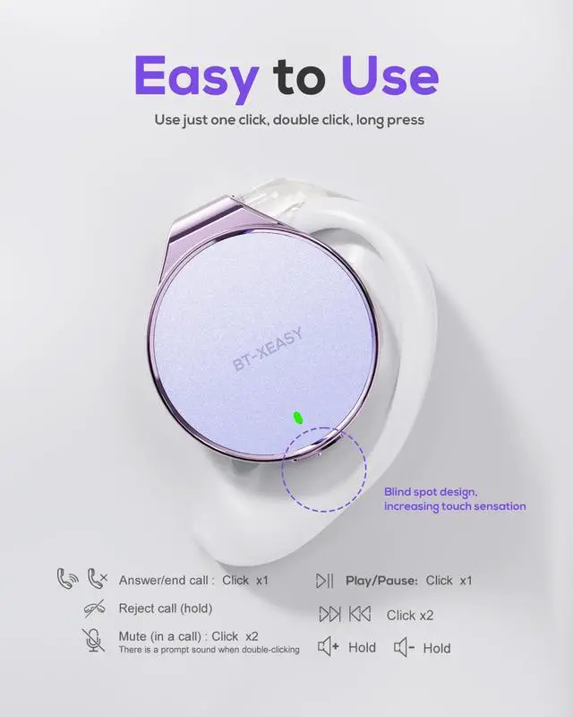 Alt view image 3 of 5 - On Ear Headphones Bluetooth 5.4, Noise Cancelling Open Ear Headphones Wireless, Water-Drop Shaped Clip On Sport Headset Bluetooth with 4 Microphone, Comfort Fit Earphones with Long Battery Life