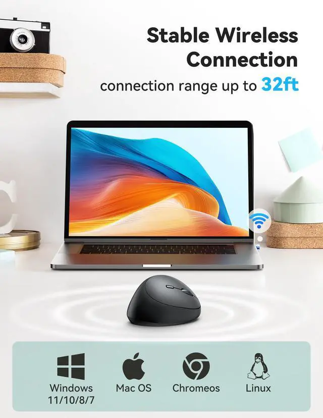 Alt view image 3 of 5 - TECKNET Ergonomic Mouse, 4800 DPI 5 Adjustable DPI Levels, Wireless Vertical Mouse, 6 Buttons, 2.4G Silent Mouse for Laptop, PC, Chromebook, Mac - Black