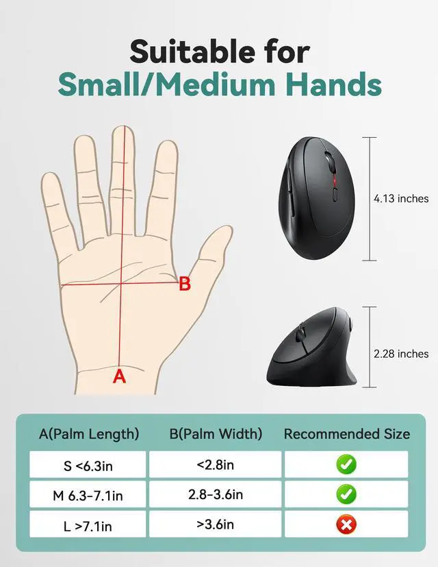 Alt view image 5 of 5 - TECKNET Ergonomic Mouse, 4800 DPI 5 Adjustable DPI Levels, Wireless Vertical Mouse, 6 Buttons, 2.4G Silent Mouse for Laptop, PC, Chromebook, Mac - Black