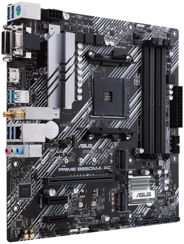 Alt view image 3 of 5 - ASUS Prime B550M-A AC AMD AM4 (3rd Gen Ryzen) Micro ATX DDR4 Motherboard (PCIe 4.0, WiFi, ECC Memory, 1Gb LAN, HDMI 2.1/D-Sub, 4K@60HZ, Addressable Gen 2 RGB Header and Aura Sync)