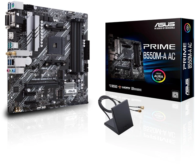 Main image of ASUS Prime B550M-A AC AMD AM4 (3rd Gen Ryzen) Micro ATX DDR4 Motherboard (PCIe 4.0, WiFi, ECC Memory, 1Gb LAN, HDMI 2.1/D-Sub, 4K@60HZ, Addressable Gen 2 RGB Header and Aura Sync)