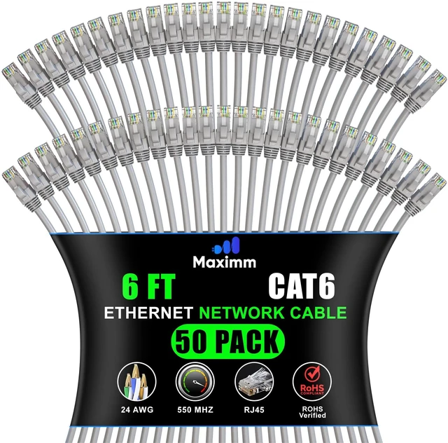 Main image of Maximm Cat6 Ethernet Cable 6 Ft, 10 Gbps 550 MHz, Orange, 50 Pack
