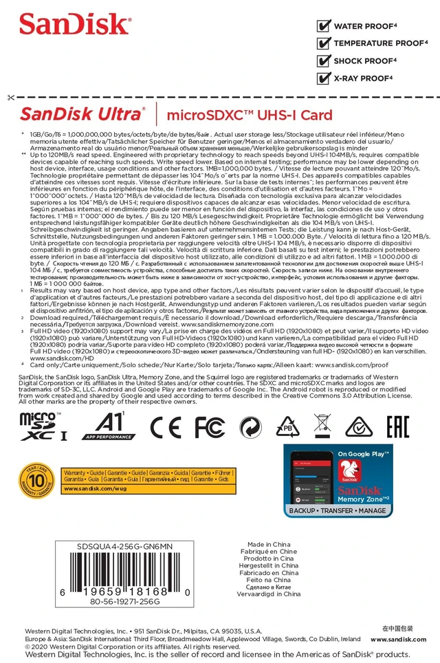Alt view image 4 of 4 - SanDisk 256GB Ultra microSDXC 120MB/s A1 Class 10 UHS-I