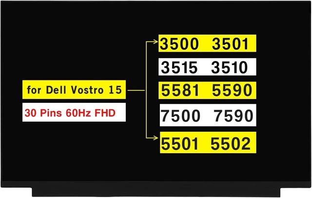 Main image of POBRIDA New Screen Replacement for Dell Vostro 15 3500 3501 3515 3510 5501 5502 5581 5590 7500 7590 P102F P112F 15.6 Inches FHD 1920 * 1080 30 Pins Non-Touch LCD Display Panel