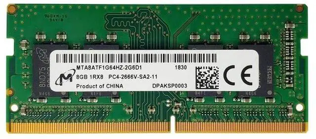 Main image of Micron 8GB DDR4 1Rx8 PC4-2666V-SA2 MTA8ATF1G64HZ-2G6D1 So-DIMM Laptop RAM Memory
