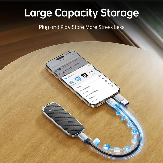 Alt view image 5 of 5 - PHIXERO P10PRO External SSD NVMe 1TB, Up to 1050MB/s, USB 3.2 Gen2, Includes 2-in-1 USB C Cable, Portable SSD for iPhone 15/16 PRO/Android/Mac, Black