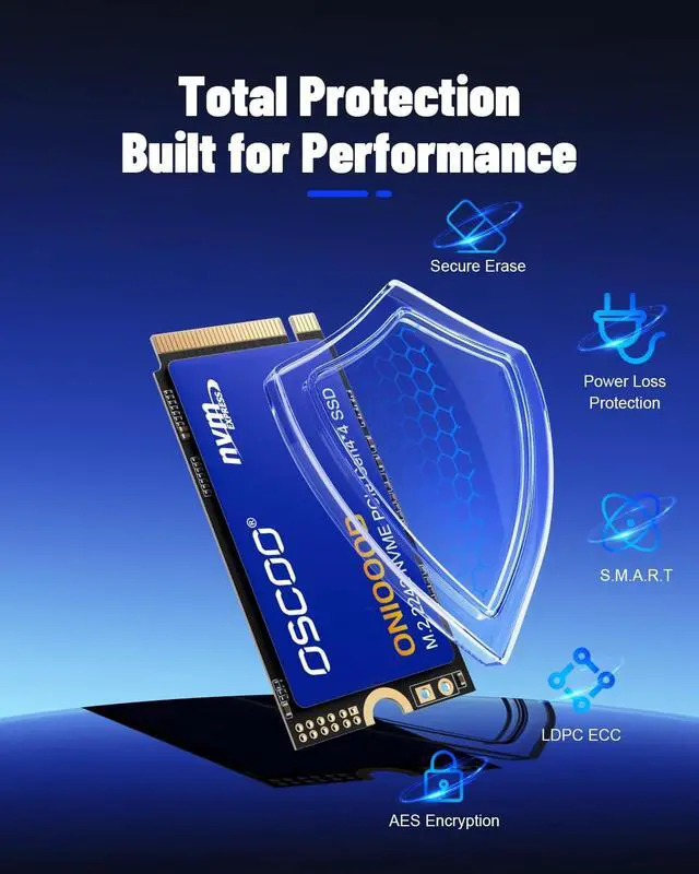 Alt view image 5 of 5 - OSCOO 512GB M.2 2242 NVMe SSD PCIe Gen4 x4, Up to 4800MB/s, 3D NAND Internal SSD with Graphene Cooling, for Laptop, Ultrabook, Lenovo ThinkPad, Dell Latitude, Intel NUC, Mini PC,Embedded S