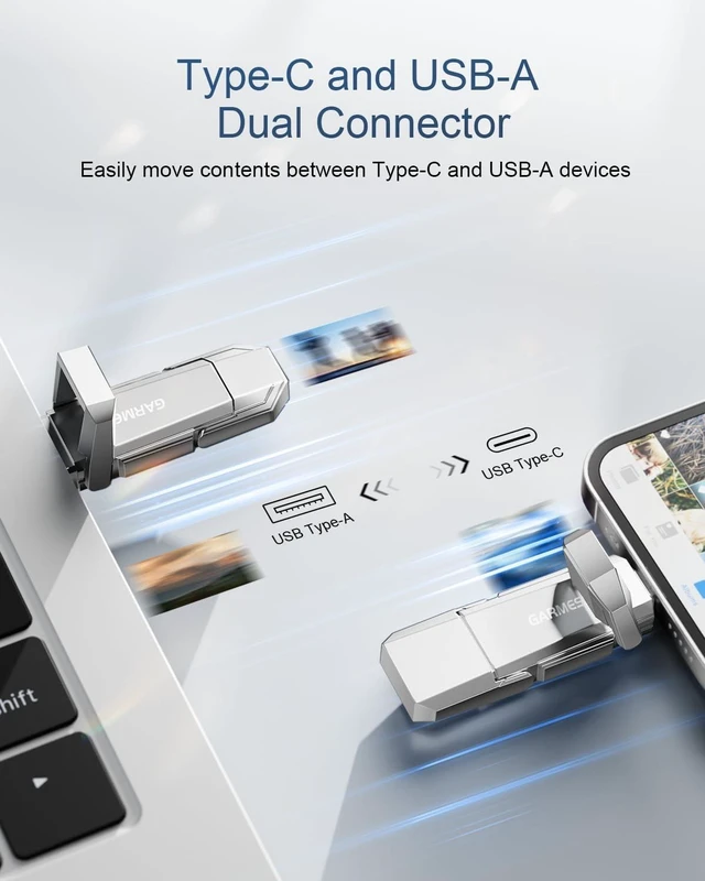 Alt view image 3 of 5 - GARMESE 64GB USB C SSD Flash Drive, USB 3.2, 450MB/s, 2-in-1 Dual Port