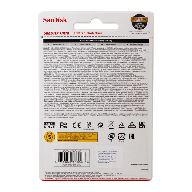Alt view image 4 of 5 - SANDISK 128GB Ultra, USB-A Flash Drive, Up to 100MB/s Read Speeds