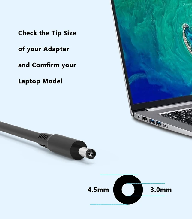 Alt view image 2 of 5 - Nivjuky 65W 4.5mm Laptop Charger Compatible with Dell 15 DC15250 DC15255