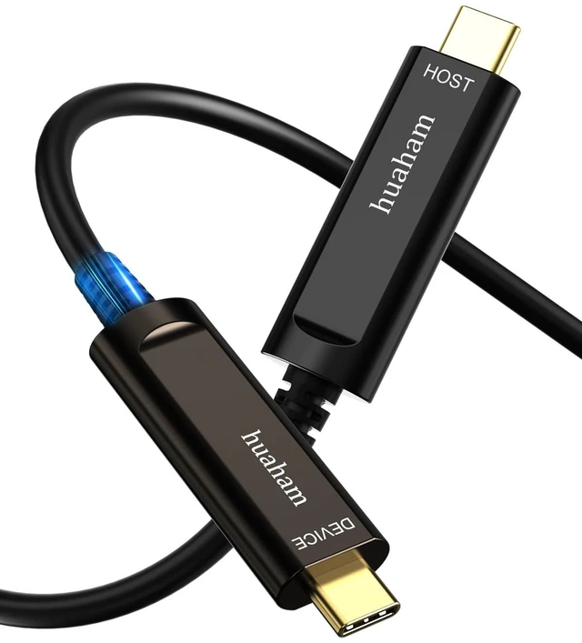 Main image of huaham USB C Fiber Optic Cable 50FT, 10Gbps USB 3.2 Gen2 Cable with Germany SiliconLine Chip, Ultra Slim & Long Distance for Logitech 4K Camera,VR/AR,Video Conference,Industrial System