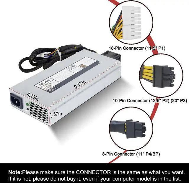 Alt view image 4 of 5 - LXun Upgraded D450E-S0 0XWRMY 450W Power Supply DPS-450AB-6 A(01F) Compatible with Dell PowerEdge R440 Server Power Supply Replacement for DPS-450AB-6A XWRMY Connector: 18pin+2 * 10p+8pin