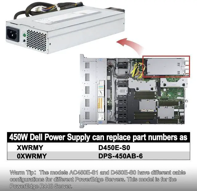 Alt view image 3 of 5 - LXun Upgraded D450E-S0 0XWRMY 450W Power Supply DPS-450AB-6 A(01F) Compatible with Dell PowerEdge R440 Server Power Supply Replacement for DPS-450AB-6A XWRMY Connector: 18pin+2 * 10p+8pin