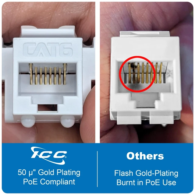 Alt view image 2 of 5 - ICC CAT6 RJ45 Keystone Jack, Inline IDC No Pair Split, Yellow, 25-Pack