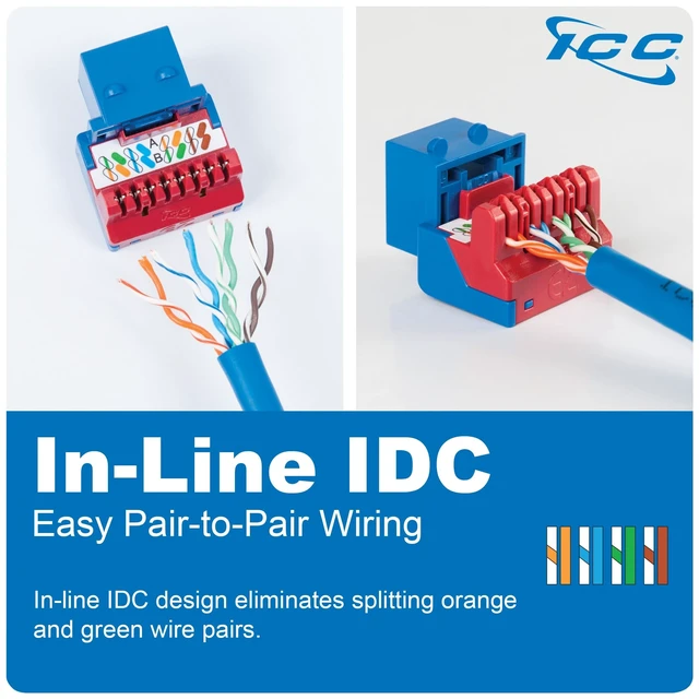 Alt view image 3 of 5 - ICC CAT6 RJ45 Keystone Jack, Inline IDC No Pair Split, Yellow, 25-Pack