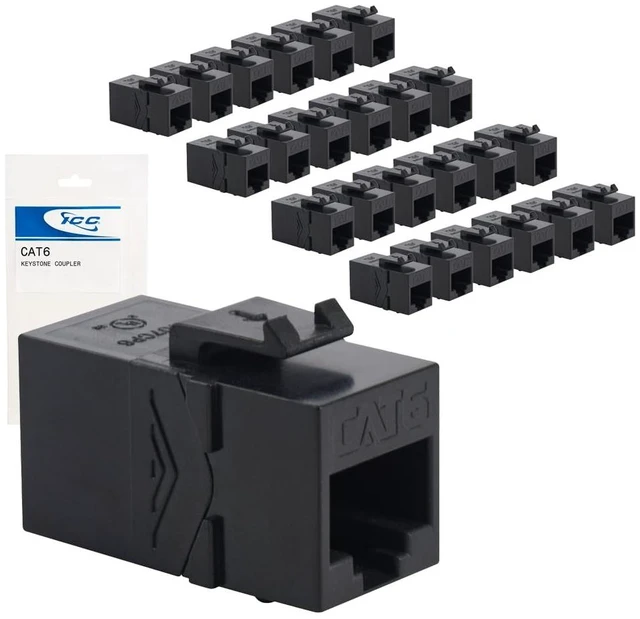 Main image of ICC CAT6 RJ45 Inline Keystone Coupler, Female-to-Female, Black, 25-Pack