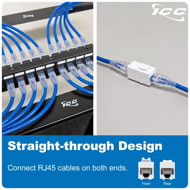 Alt view image 5 of 5 - ICC CAT6 RJ45 Inline Keystone Coupler, Female-to-Female, Black, 25-Pack
