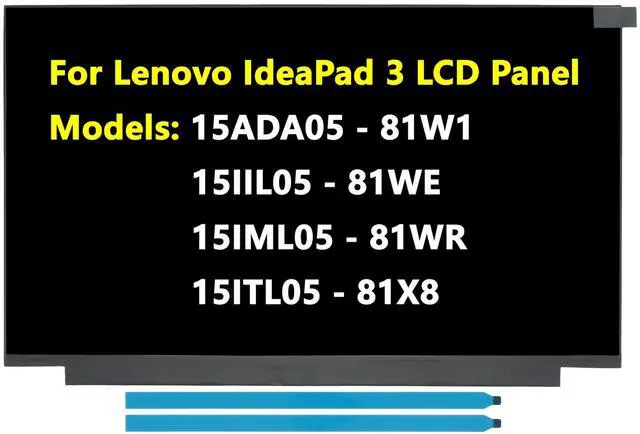 Main image of JHK JIEHONGKE New LCD Screen - Replacement for Lenovo IdeaPad 3 - (15IML05-81WR, 15ADA05-81W1, 15IIL05-81WE, 15ITL05-81X8) Laptop Display Part No 5D10T05360, 15.6", HD, Touch, Anti-Glare, TN