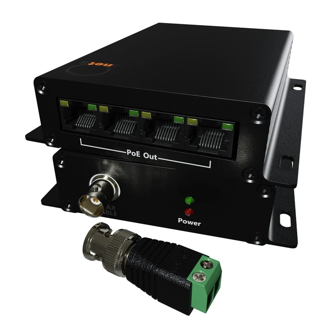 Alt view image 5 of 5 - 4 RJ45 Port PoE Over Coax Ethernet Extender Converter Kit, EoC BNC IP CCTV