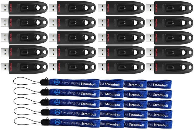 Main image of SanDisk 128GB Flash Ultra 3.0 USB Flash Drive 20 Pack High Performance Thumb Drive (SDCZ48-128G-U46) Bundle with 20 Everything But Stromboli Lanyards