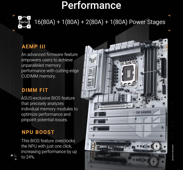Alt view image 3 of 5 - ASUS TUF Gaming Z890-PRO WiFi Z890 LGA 1851 ATX Motherboard, Intel Core Ultra Series 2 Ready, Advanced AI PC-Ready, 16+1+2+1 Stages, DDR5, PCIe 5.0, Thunderbolt 4 Type-C, 4X M.2, Wi-Fi 7, 2.5Gb