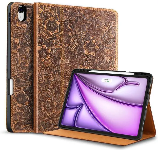 Main image of Gexmil Genuine Leather Case for iPad Air 13 Inch M4/M3/M2 (2026/2025/2024),Premium Leather Smart Folio Cover with Pencil Holder,Magnetic Closure, Auto Sleep/Wake Anti-Slip,Floral-Buckle