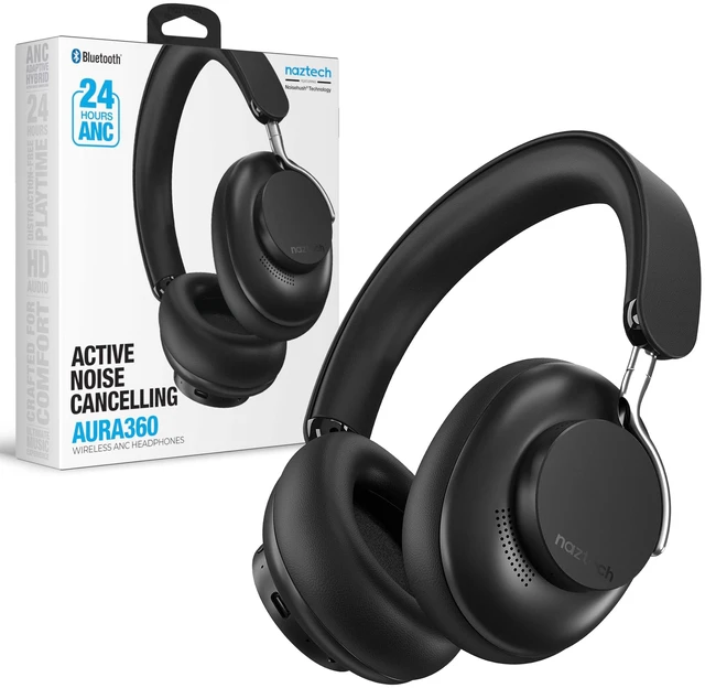 Main image of Naztech Aura 360 Midnight 24HR ANC Over Ear Headphone Wireless, Noise Cancelling Headphones Over Ear, Bluetooth Headphone Gym, Active Noise Cancelling Head Phones, Multipoint Connection Dual Vo