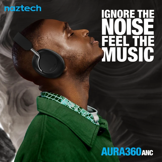 Alt view image 2 of 5 - Naztech Aura 360 Midnight 24HR ANC Over Ear Headphone Wireless, Noise Cancelling Headphones Over Ear, Bluetooth Headphone Gym, Active Noise Cancelling Head Phones, Multipoint Connection Dual Vo