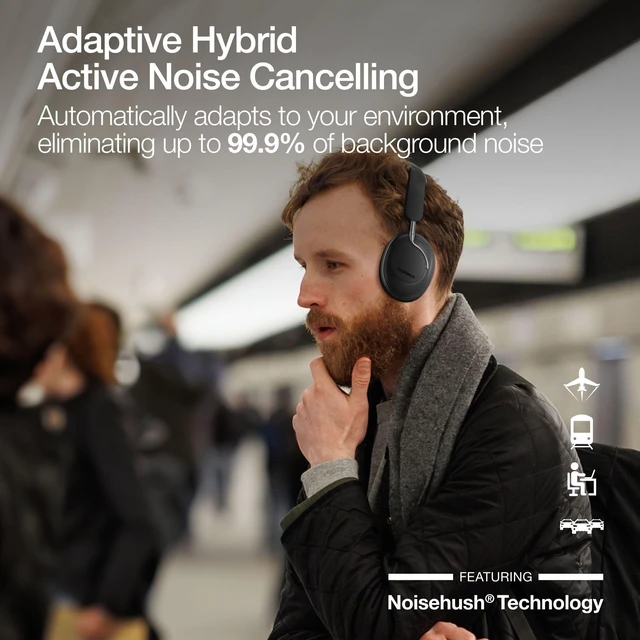 Alt view image 3 of 5 - Naztech Aura 360 Midnight 24HR ANC Over Ear Headphone Wireless, Noise Cancelling Headphones Over Ear, Bluetooth Headphone Gym, Active Noise Cancelling Head Phones, Multipoint Connection Dual Vo
