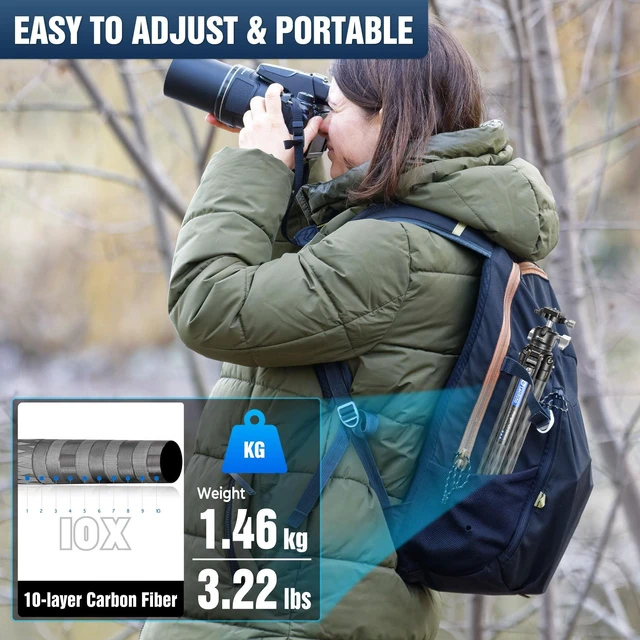 Alt view image 4 of 5 - LEOFOTO Carbon Fiber Tripod for Camera with 360 Panoramic Ball Head, 67" Compact Lightweight Travel Tripod for DSLR Video Camcorder, Max Load 10kg/22lbs