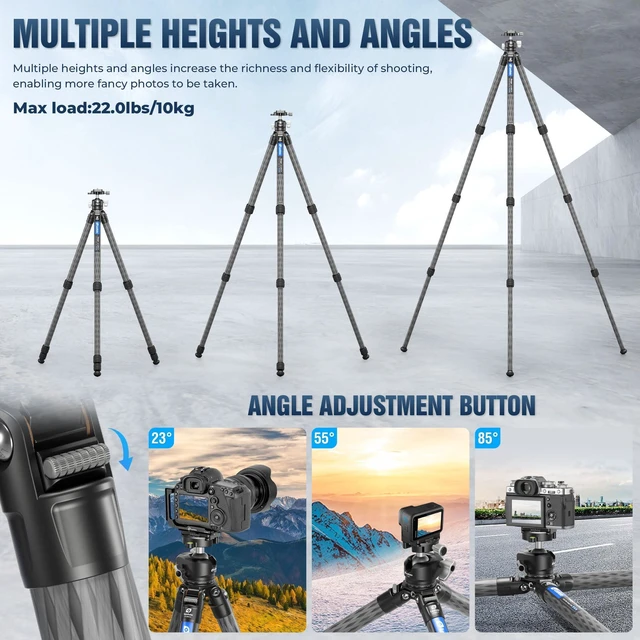 Alt view image 3 of 5 - LEOFOTO Carbon Fiber Tripod for Camera with 360 Panoramic Ball Head, 67" Compact Lightweight Travel Tripod for DSLR Video Camcorder, Max Load 10kg/22lbs