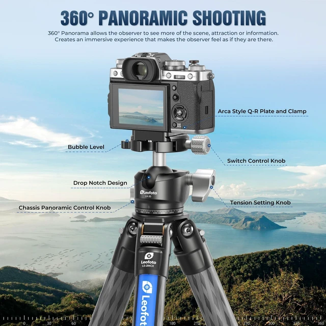 Alt view image 5 of 5 - LEOFOTO Carbon Fiber Tripod for Camera with 360 Panoramic Ball Head, 67" Compact Lightweight Travel Tripod for DSLR Video Camcorder, Max Load 10kg/22lbs