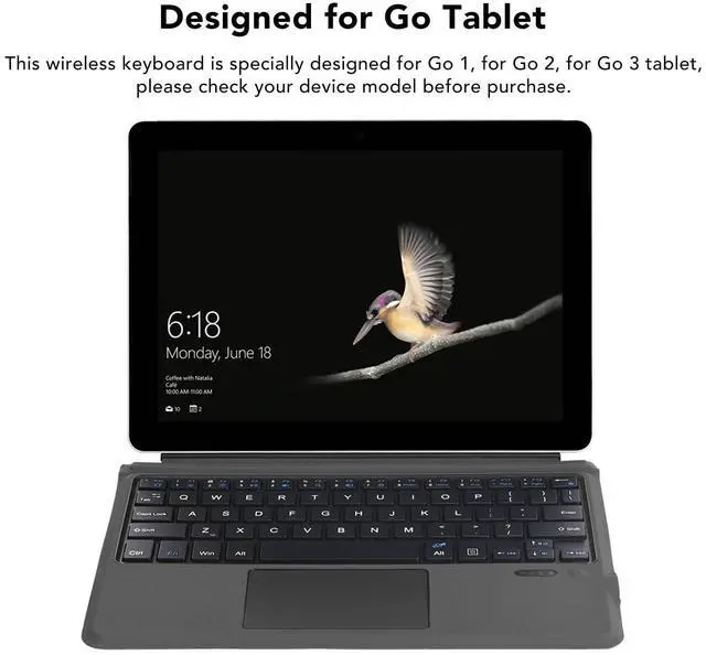 Alt view image 3 of 5 - XUMIUZIY Wireless Keyboard for Go 3/2/1, Ultra Slim Portable Bluetooth Keyboard with Touchpad, Detachable Key Board Backlit with PU Leather (Regular Style)