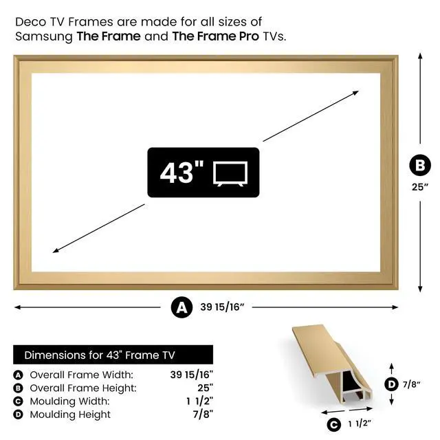 Alt view image 4 of 5 - Pale Gold Scoop 43" Alloy Deco TV Frame - Compatible ONLY with Samsung The Frame TVs (Fits 2021-2026, LS03A, LS03B, LS03C, LS03D, LS03FA)