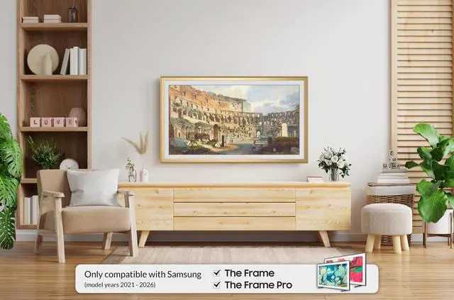 Alt view image 2 of 5 - Pale Gold Scoop 43" Alloy Deco TV Frame - Compatible ONLY with Samsung The Frame TVs (Fits 2021-2026, LS03A, LS03B, LS03C, LS03D, LS03FA)