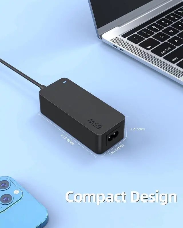 Alt view image 5 of 5 - 65W AC Charger Replacement for Acer Swift-Edge 16 SFE16-44, Swift-Go 14 SFG14-41, Swift-Go 14 AI SFG14-01, Swift AI SF14-11T SF14-11, TravelMate P6 TMP614P-52 Laptop Power Supply Cord