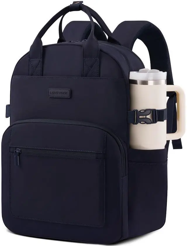 Main image of LOVEVOOK Laptop Backpack for Women - Stylish Work Backpack with Large Cup Holder, Waterproof College Teacher Backpack, Navy, 15.6Inch
