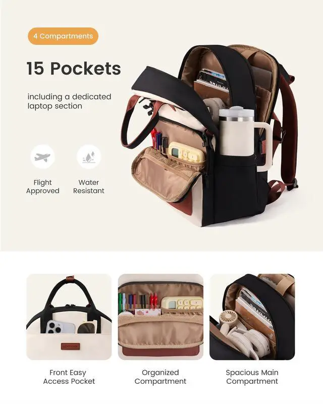 Alt view image 4 of 5 - LOVEVOOK Laptop Backpack for Women - Stylish Work Backpack with Large Cup Holder, Waterproof College Teacher Backpack, Navy, 15.6Inch