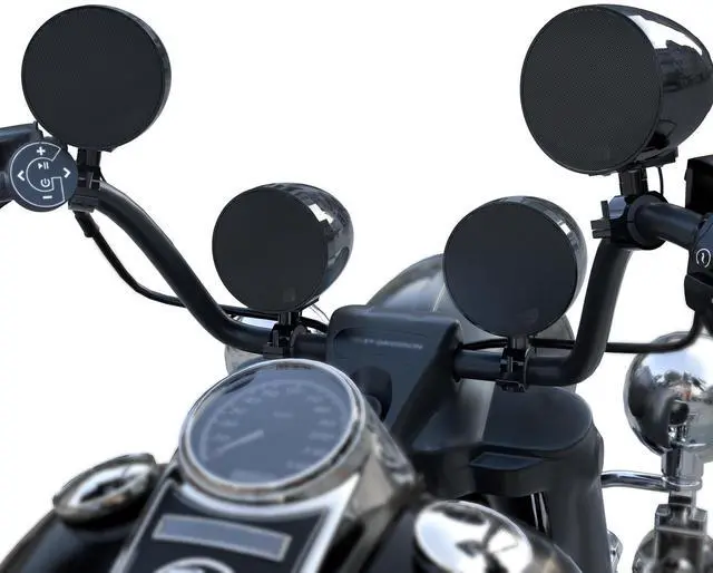 Main image of GoHawk Motorcycle Bluetooth Speakers ^^ 4-Speaker Waterproof 4.1-Channel Amplifier Audio System w/ 4.25" Speakers ^^ Handlebar-Mounted Music Stereo for Harley, ATV, UTV ^^ FM Radio, USB/AUX