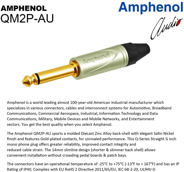 Alt view image 5 of 5 - 18 Foot - WBC-PRO-Guitar 20 AWG - Low-Cap (18pF/ft) Pro-Grade Graphite-Based - Dual-Shielded Guitar, Bass, Instrument Cable with Amphenol QM2R-AU & QM2P-AU Inch (6.35mm) Gold TS Connectors