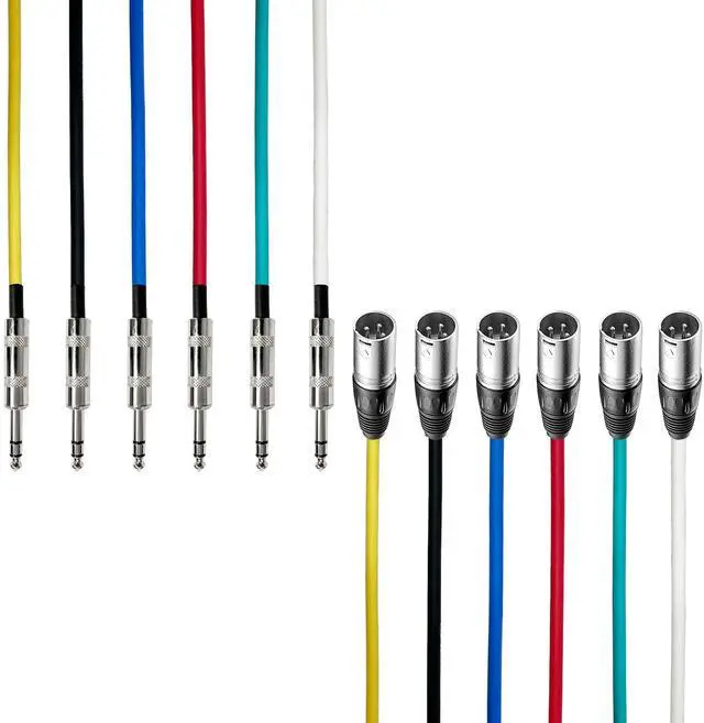 Main image of AxcessAbles XLR Male to 1/4" TRS Speaker 15ft Color Cable Pack ^^15ft Patch Cable Audio Cords ^^ Balanced Speaker, Microphone Snake Cords (15ft - 6 Pack)