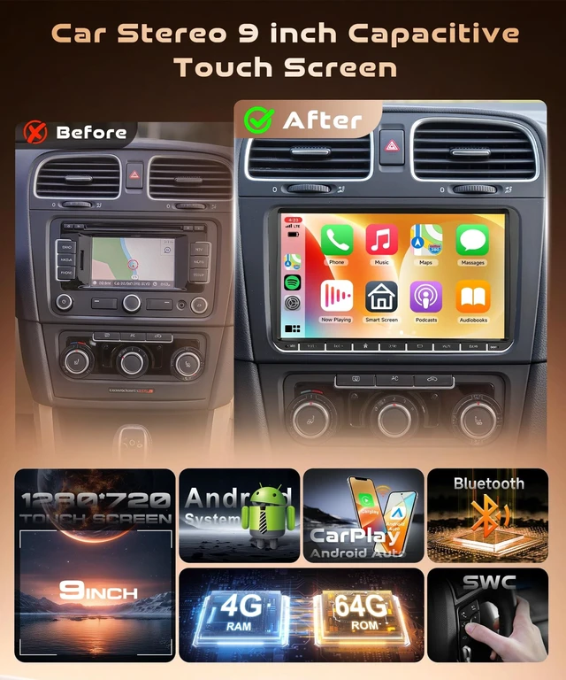 Alt view image 2 of 5 - KYNNT 4G+64G Car Radio for VW Volkswagen Seat Passat Jetta Tiguan Golf