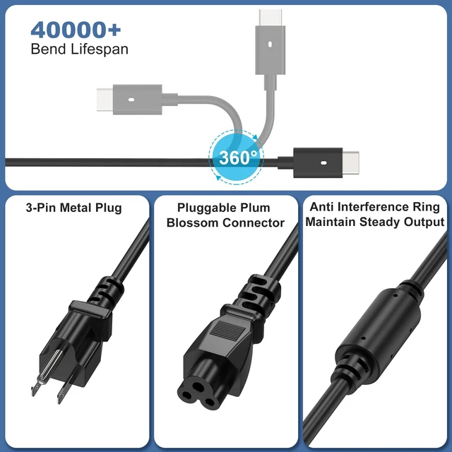 Alt view image 3 of 5 - QIOUZW 100W USB C Laptop Charger Compatible with Dell XPS 15 17 9575 9500 9510 9520 9530 9710,Latitude 5340 7640 7340 5540 9440,Precision 3580 5470 5480 5550 5560 5530 5570 5750 AC Adapter Power Co
