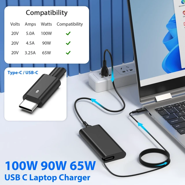 Alt view image 2 of 5 - QIOUZW 100W USB C Laptop Charger Compatible with Dell XPS 15 17 9575 9500 9510 9520 9530 9710,Latitude 5340 7640 7340 5540 9440,Precision 3580 5470 5480 5550 5560 5530 5570 5750 AC Adapter Power Co